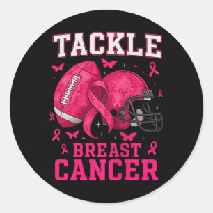 Football Tackle Breast Cancer Awareness Pink Ribbo Classic Round Sticker