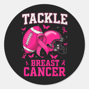 Football Tackle Breast Cancer Awareness Pink Ribbo Classic Round Sticker