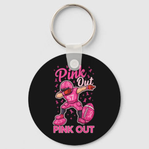 Football Tackle Breast Cancer Awareness Pink Ribbo Key Ring