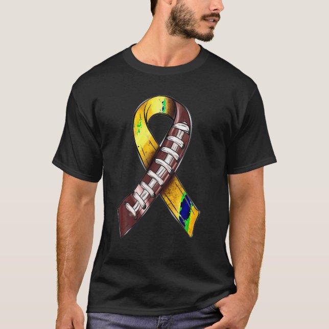 Football Tackle Childhood Cancer Awareness Gold Ri T-Shirt (Front)