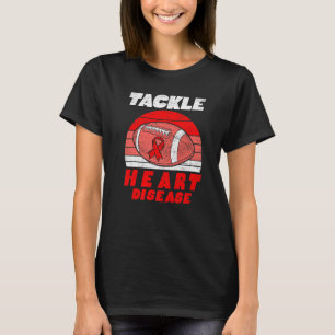 Football Tackle Heart Disease Retro Awareness Red  T-Shirt
