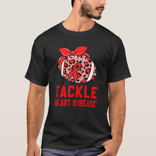 Football Tackle Heart Disease Retro Awareness Red  T-Shirt (Front)