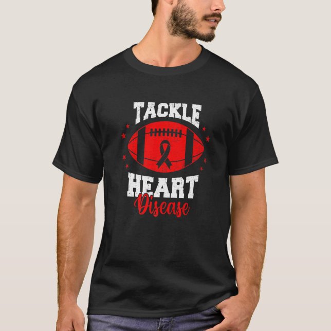 Football Tackle Heart Disease Retro Awareness Red  T-Shirt (Front)