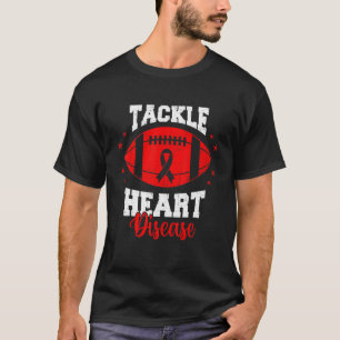 Football Tackle Heart Disease Retro Awareness Red  T-Shirt