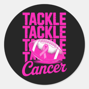 Football Tackle Pink Ribbon Breast Cancer Awarenes Classic Round Sticker