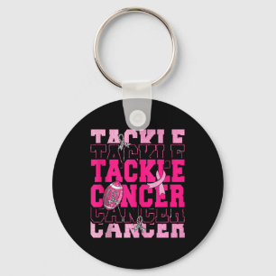 Football Tackle Pink Ribbon Breast Cancer Awarenes Key Ring