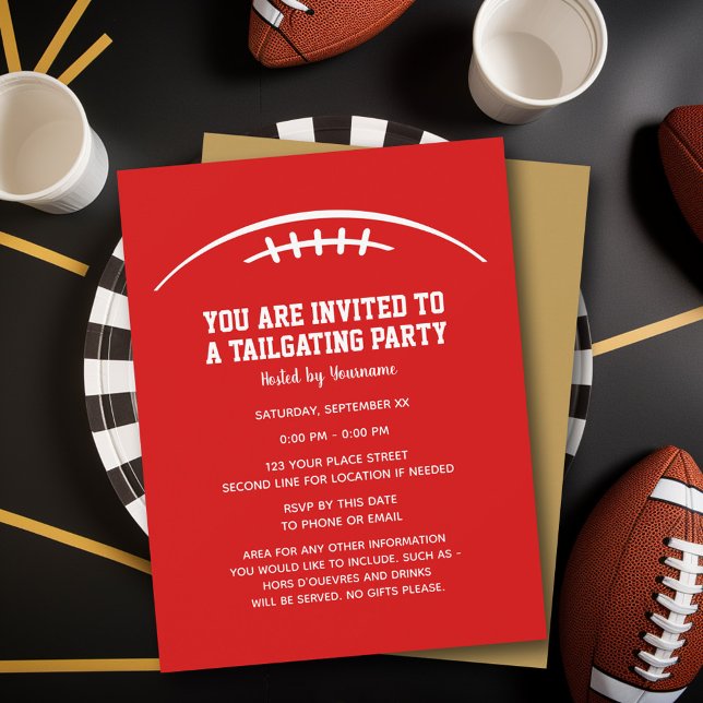 Football Tailgating Party - red gold Invitation (Tailgating Party Invitation)