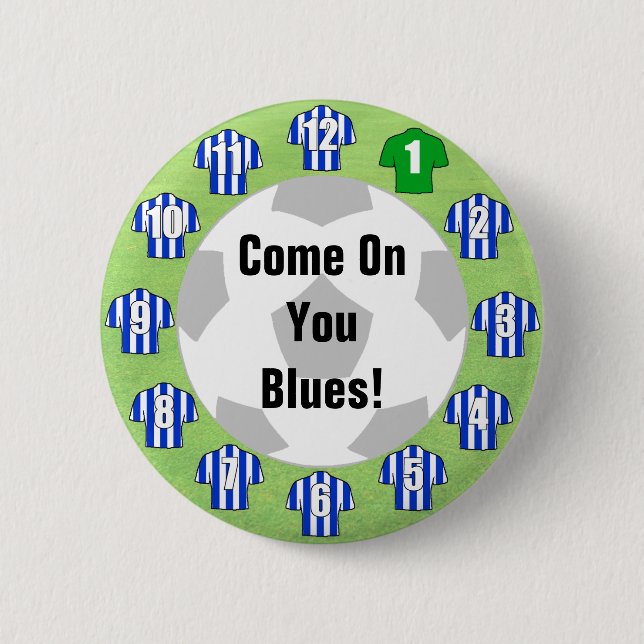 Football Team Badge with Blue & White Shirts (Front)
