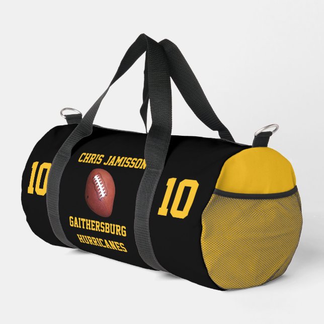 Football Team, Coach Player Black Gold Personalise Duffle Bag (Right Corner)