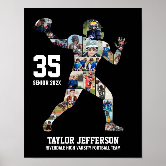 Football Team Photo Collage Sports Senior Night Poster (Front)