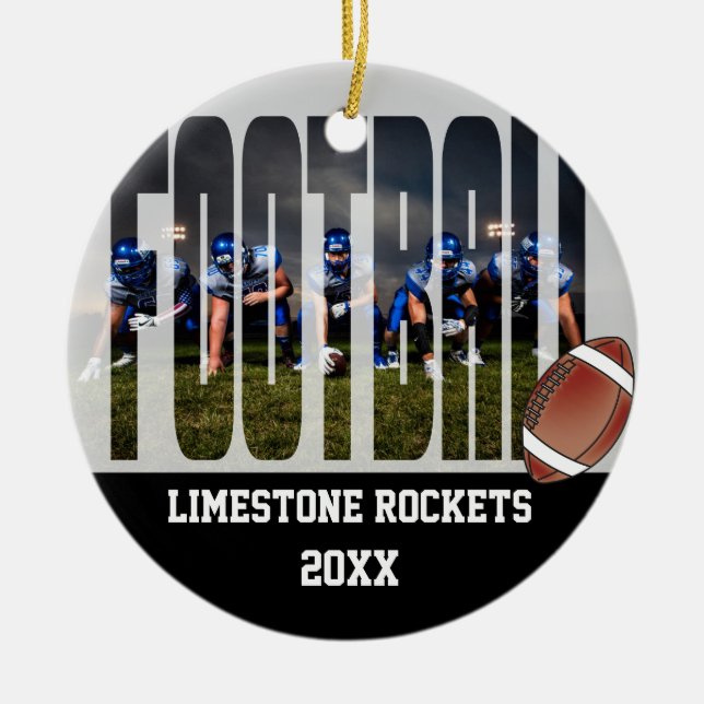 Football Team Photo Keepsake Ceramic Ornament (Front)