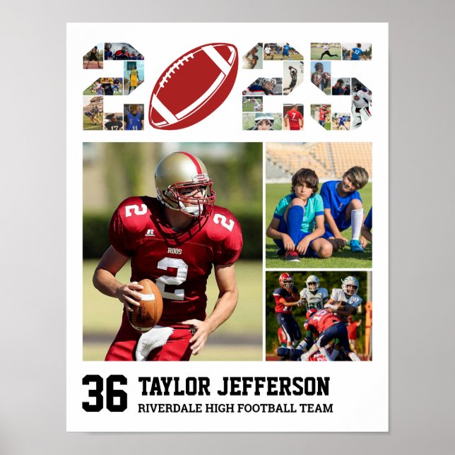 Football Team Senior 2025 Sports Photo Collage Poster (Front)