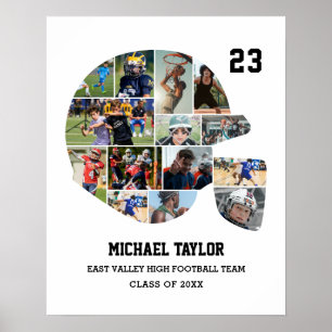Football Team Senior Graduation Gift Photo Collage Poster