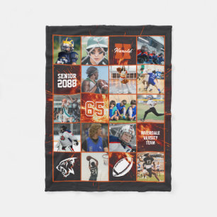 Football Team Senior Night Custom Photo Red Fire Fleece Blanket