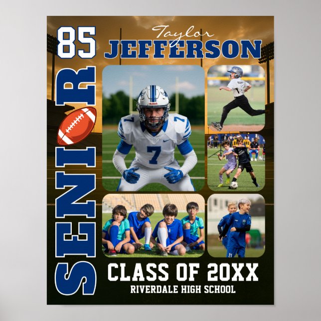 Football Team Senior Night Sports Photo Collage Poster (Front)