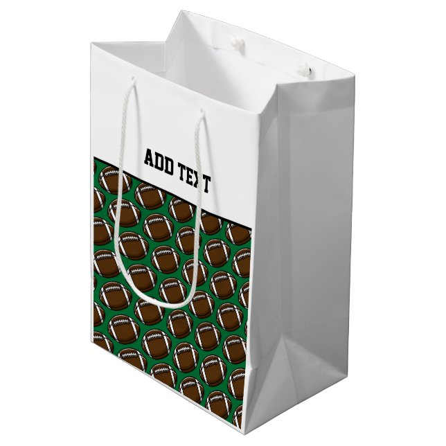 Football Team Sports Balls Custom Text Green Brown Medium Gift Bag (Front Angled)