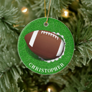 Football Tearing Out Christmas  Ceramic Ornament