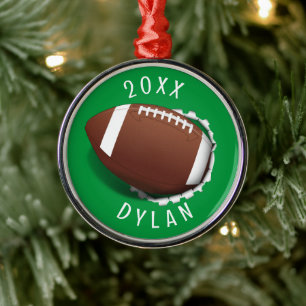 Football Tearing Out Christmas Metal Ornament