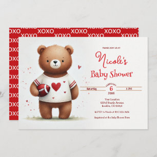 Football Teddy Bear Valentine's Baby Shower Invitation