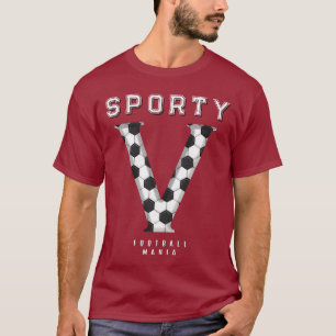 Football Texture Typography Sporty Letter V Custom T-Shirt