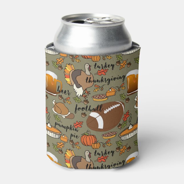 Football, Thanksgiving, Beer, Turkey Design Can Cooler (Can Front)