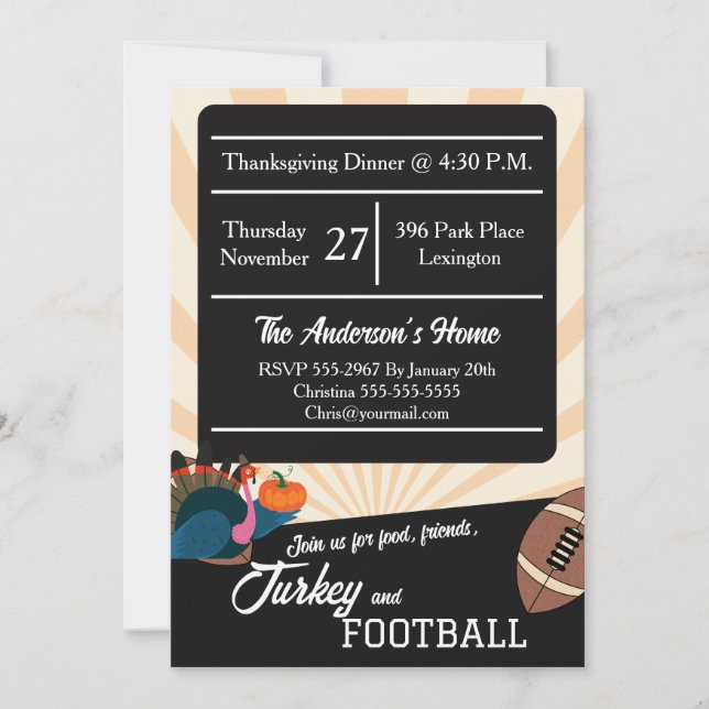 Football Thanksgiving Dinner Turkey October Party Invitation (Front)