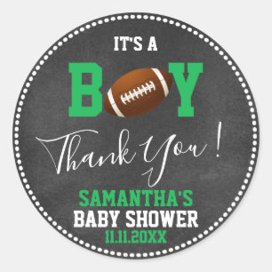 FOOTBALL Theme Baby Shower Chalkboard Green Boy Classic Round Sticker