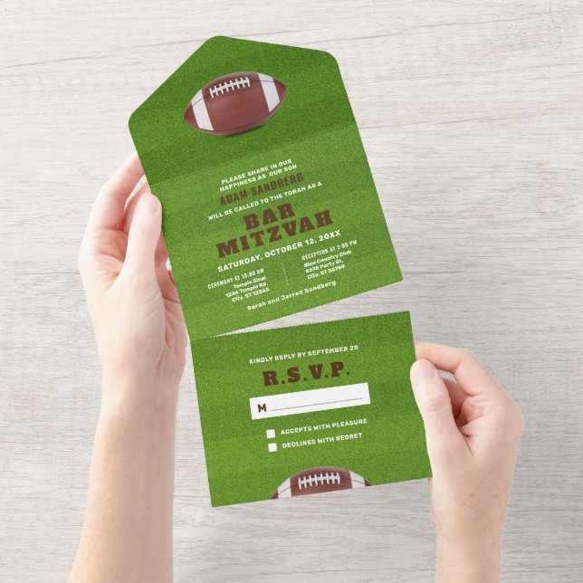 Football Theme Bar Mitzvah All in One Invite (Tearaway)
