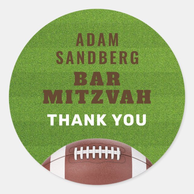 Football Theme Bar Mitzvah Classic Round Sticker (Front)