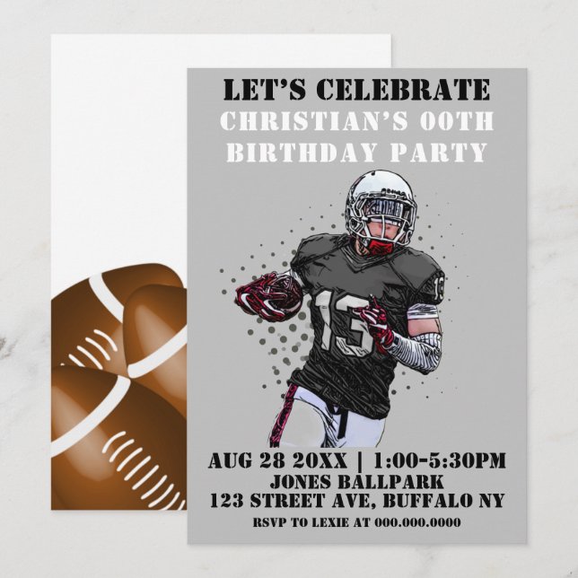 Football Theme Birthday Party Invitations  (Front/Back)