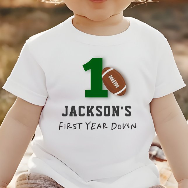 Football Theme First Year Down Birthday  Baby T-Shirt (Creator Uploaded)