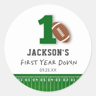 Football Theme First Year Down Birthday Favour Classic Round Sticker