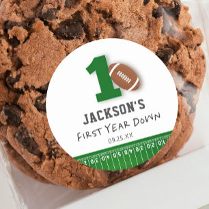 Football Theme First Year Down Birthday Favour Classic Round Sticker