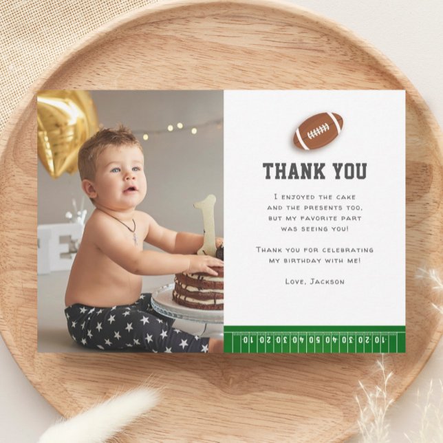 Football Theme First Year Down Birthday Photo Thank You Card (Creator Uploaded)