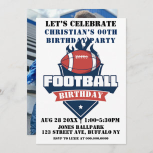 Football Theme Photo Birthday Party Invitations 