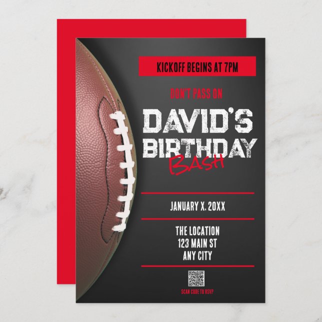 Football Theme QR Code Birthday Invitation (Front/Back)