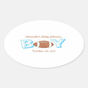 Football themed baby shower sticker -- baby boy