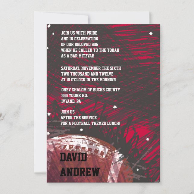 Football Themed Bar Bat Mitzvah Invitation Invite (Front)