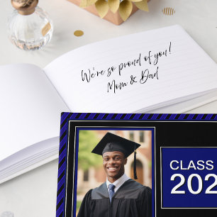 Football Themed Blue Photo Graduation Guest Book