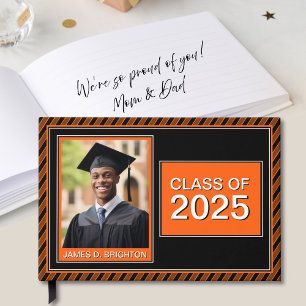 Football Themed Orange Black Photo Graduation Guest Book