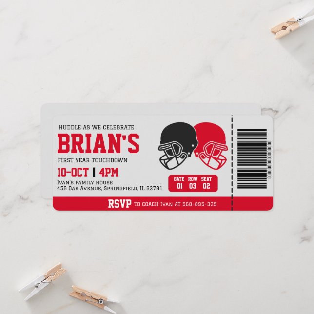 football ticket birthday invitation (Front/Back In Situ)