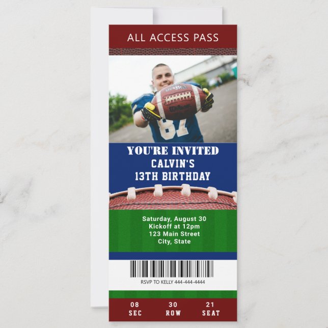 Football Ticket Birthday Invitation (Front)