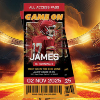 Football Ticket Birthday Invitation, Digital Invitation