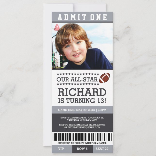 Football Ticket Birthday Invites (Front)
