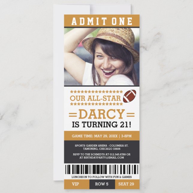 Football Ticket Birthday Invites (Front)