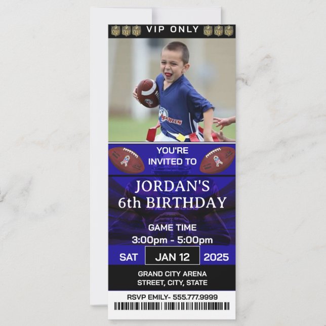 Football Ticket for Birthday Party Invitation (Front)