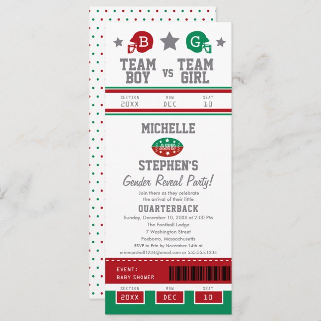 Football Ticket Gender Reveal Baby Shower Invitation (Front/Back)