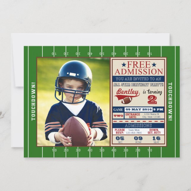 Football Ticket Photo Birthday Invitation (Front)