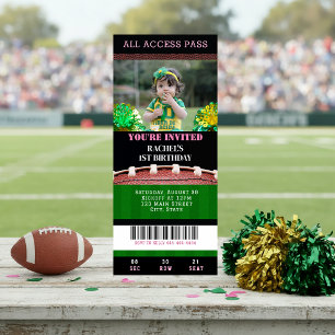 Football Ticket Pink Birthday Invitation 