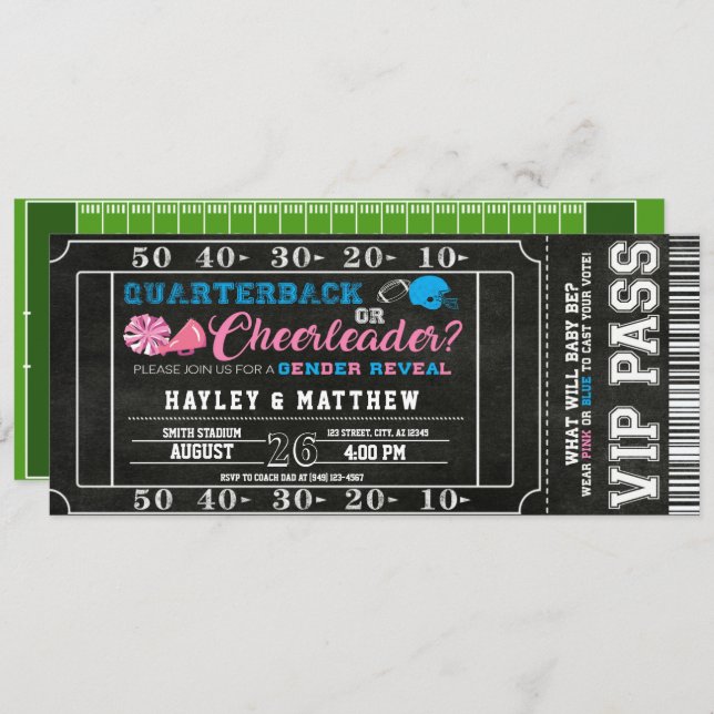 Football Ticket Quarterback or Cheerleader Baby Invitation (Front/Back)